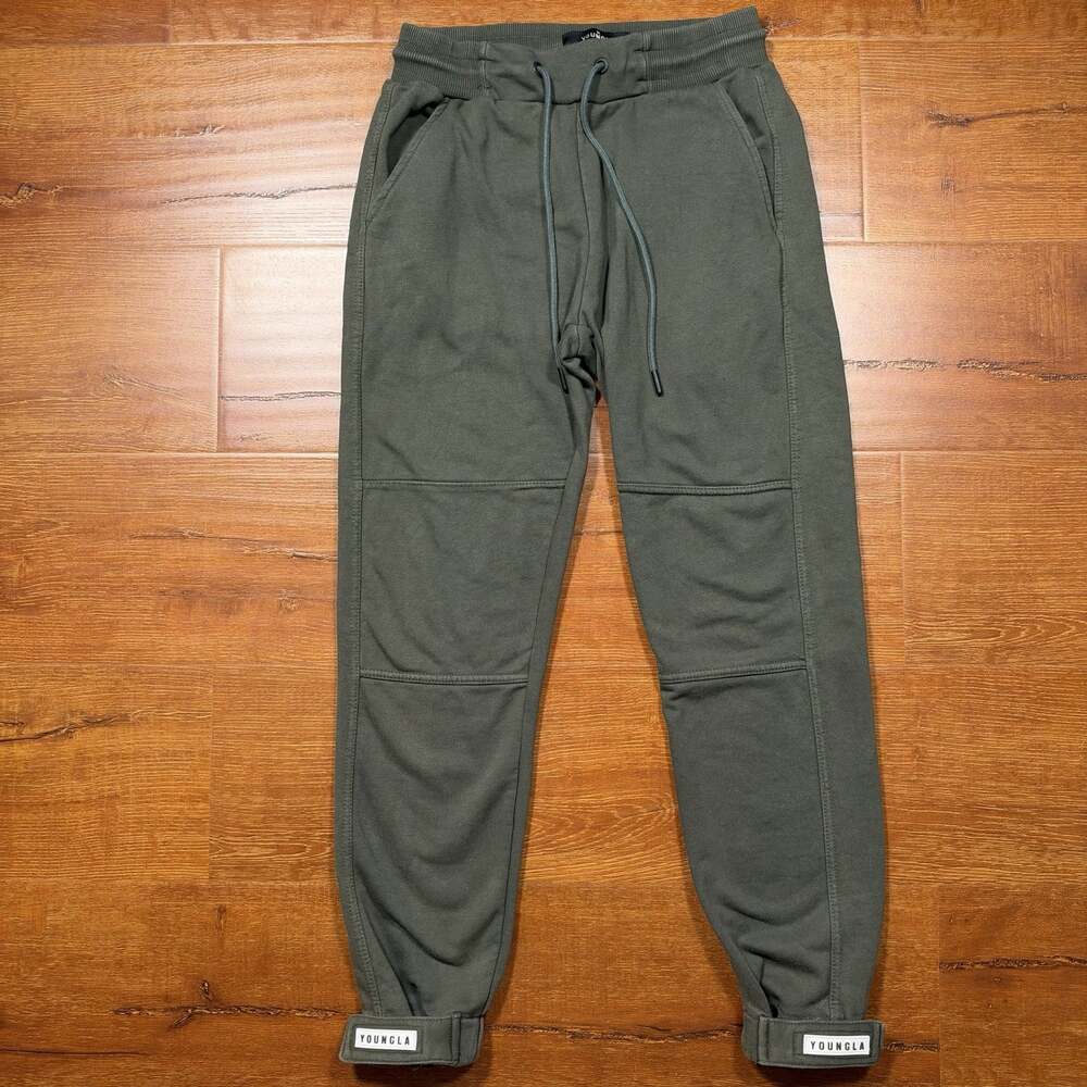 Youngla Joggers Sweatpants Mens S Green Sweats Tapered Drawstring Athleisure